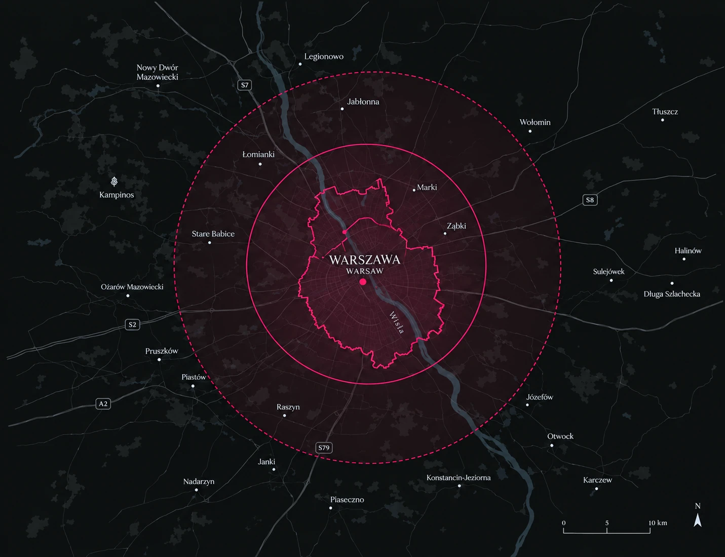 Mapa Warszawy z trzema strefami dostawy